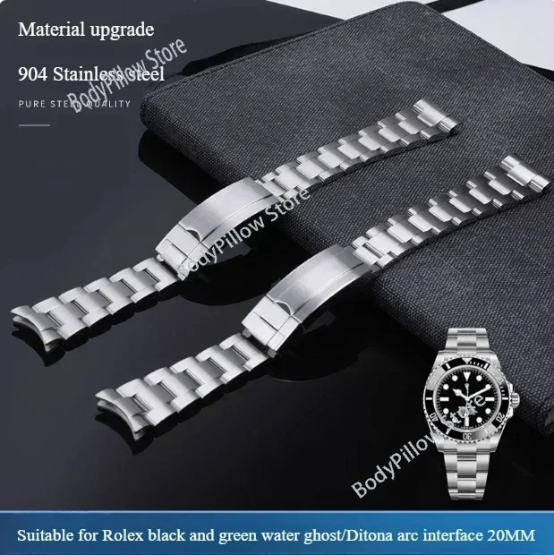 20mm Steel 904L Fine Adjustment Buckle Watch Strap Bracelet Substitute Rolex Black and Green Water Ghost Diver 116610