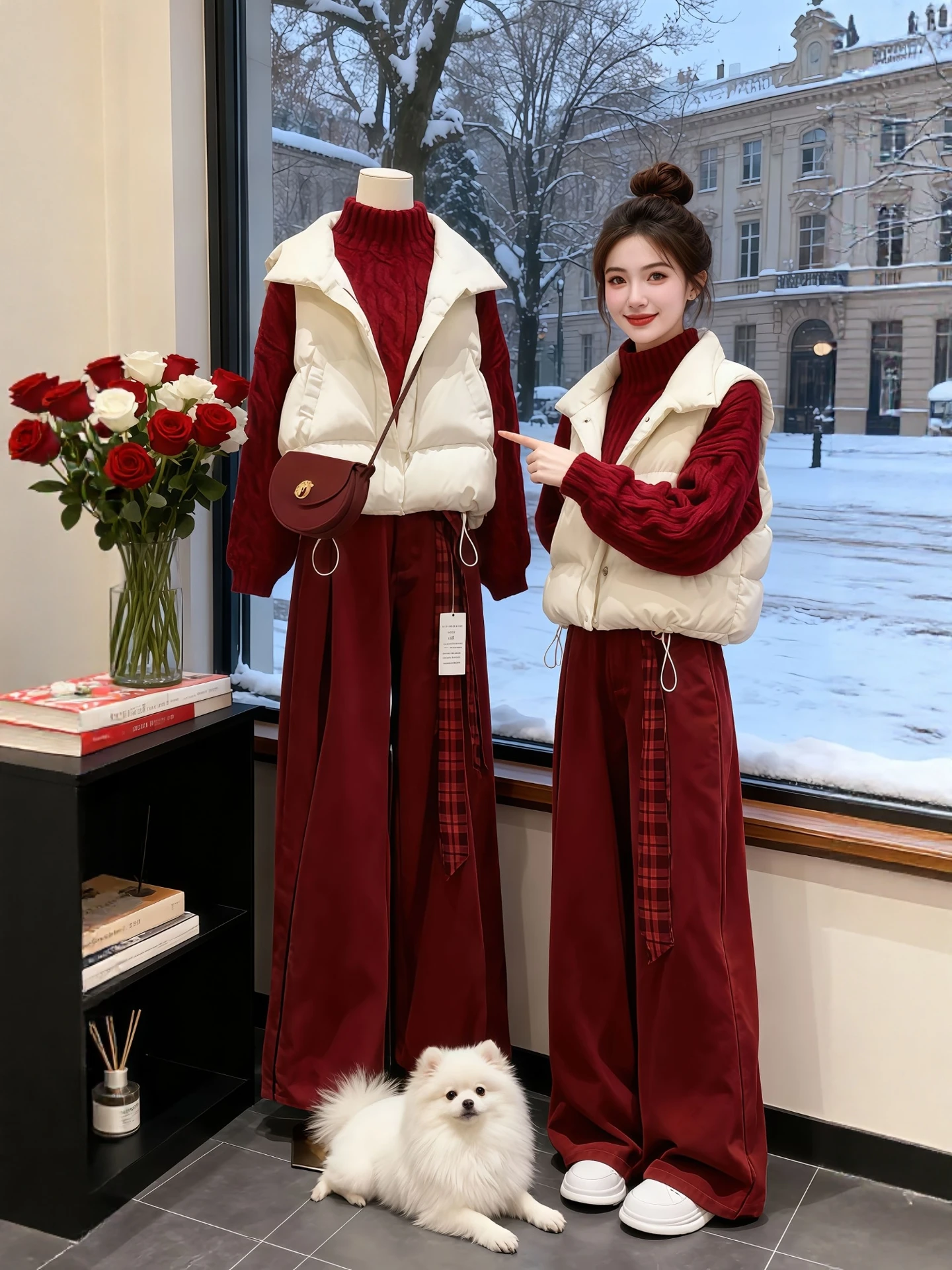 

Faionable Winter Tee-Piece Set Large Size Cotton Jaet Knitted Sweater Wide Leg Pants for plus Size Women Casual Sle