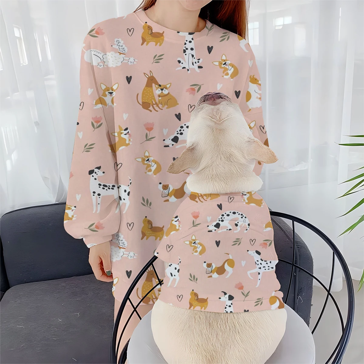 Chihuahua Golden Retriever Disney Dalmatian print women's autumn and winter round neck sweater parent-child pet owner clothing