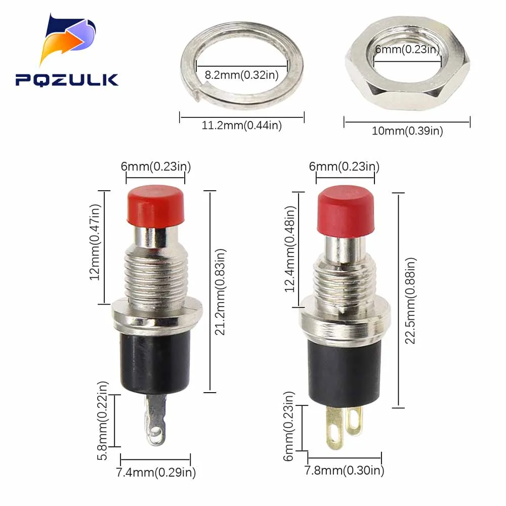 Mini Round 7mm Self-Lock /Momentary Push button Switches PBS-110 1NO Black Red Green Blue Yellow White 0.5A/125V Color Mixing