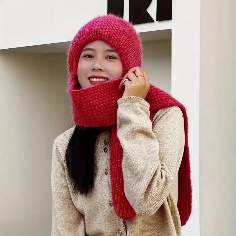 الشتاء وشاح قبعة الكل في واحد سميكة يندبروف قبعة الثلوج السنجاب المخملية الصوف الدافئة مع الوجه وشاح الأمومة متعدد الوظائف #2