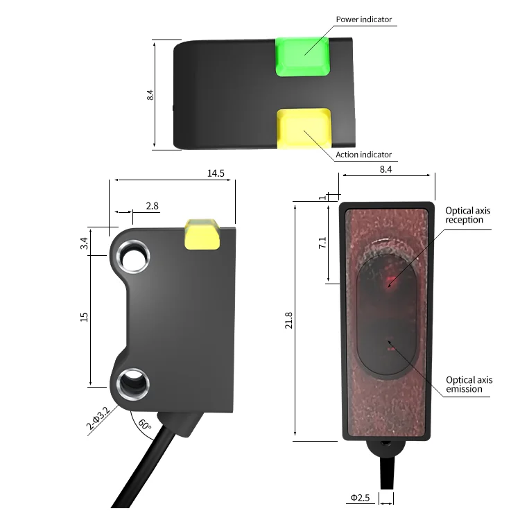 FUWEI FGNT08-08N-B OutPut PNP NPN Detection Range 8cm IP67  Small Square  Photoelectric Sensor