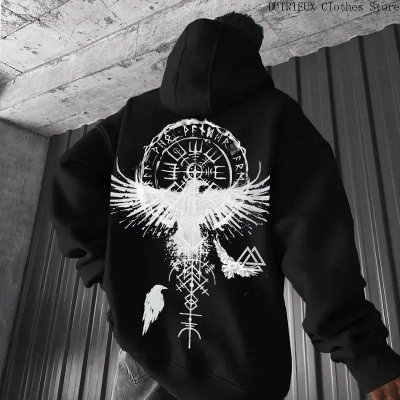 Masculino mal sangue grande padrão hoodie personalidade única casual hoodie outono/inverno engrossado quente preto hoodie para homem completo