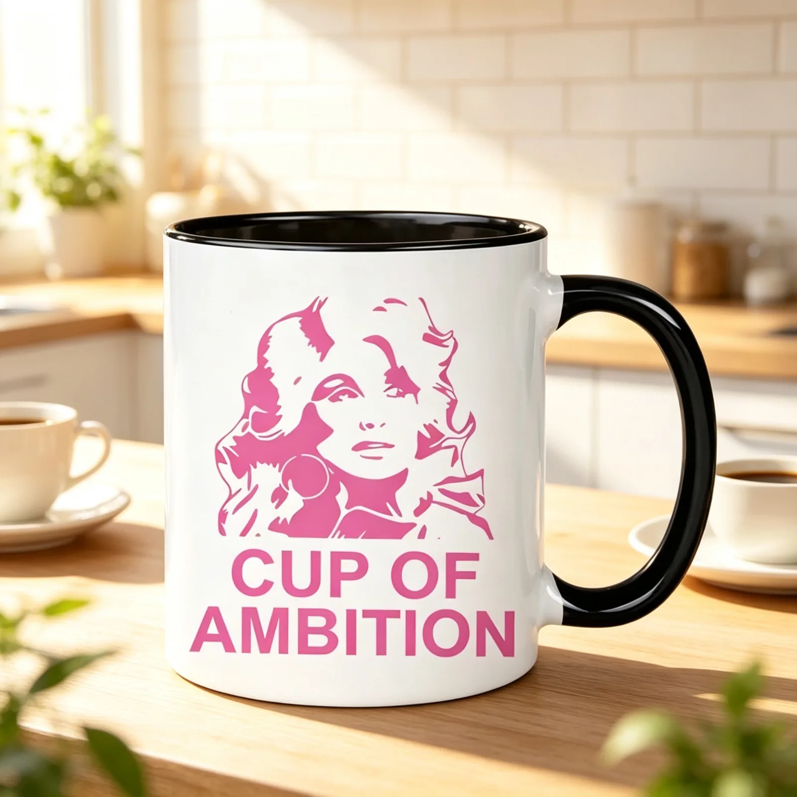 2D Printed Cup of Ambition Ceramic Coffee Mug, Retro Country Singer Art Print Cup, Inspirational Daily Drinkware Gift for Women