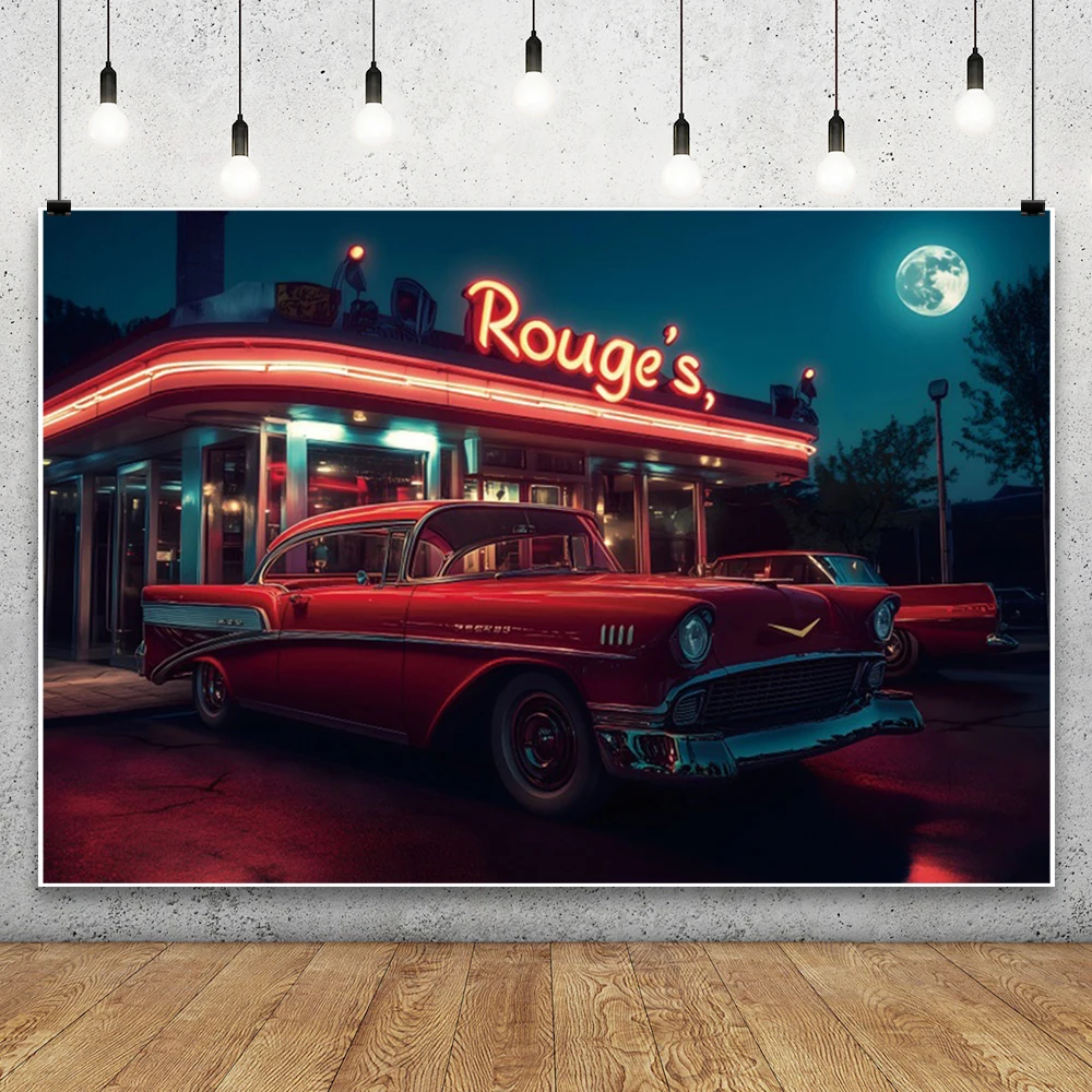 متجر الصودا 50's روك عشاء خلفية خمر سيارة حمراء صودا متجر الحبيب خلفية التصوير استوديو كشك لوازم صور الدعائم