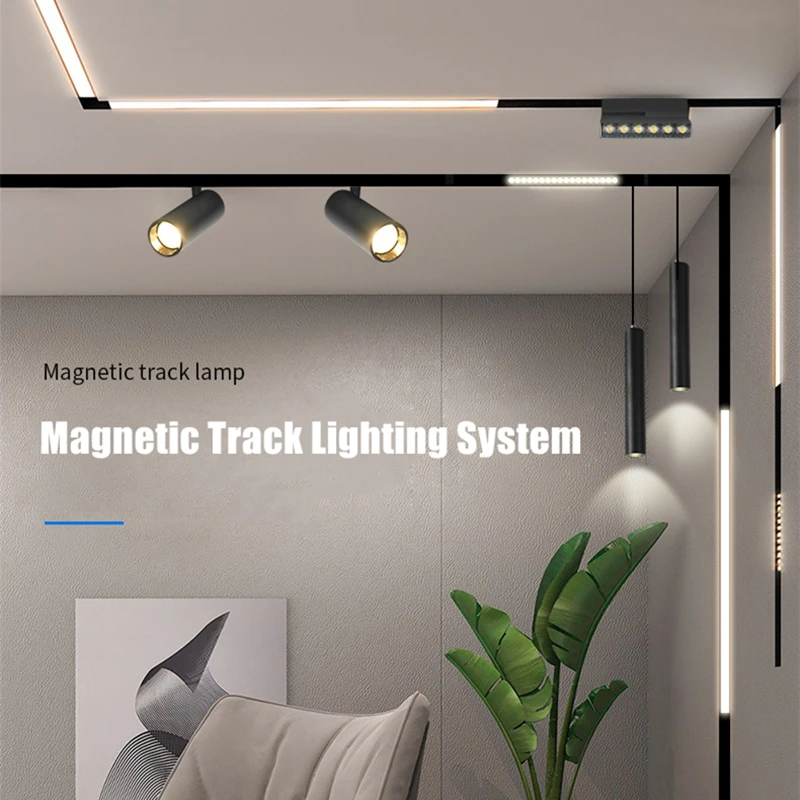Regular LED Magnetic Track Lights DC48V Magnet Ceiling Rail Spotlight Floodlight Grille Line Lamp Rail Lighting Series 20W 30W