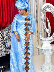 Bazin Long Maxi Dress - High-Quality Women's Evening Gown for African Party with Latest Bazin Riche Fabric