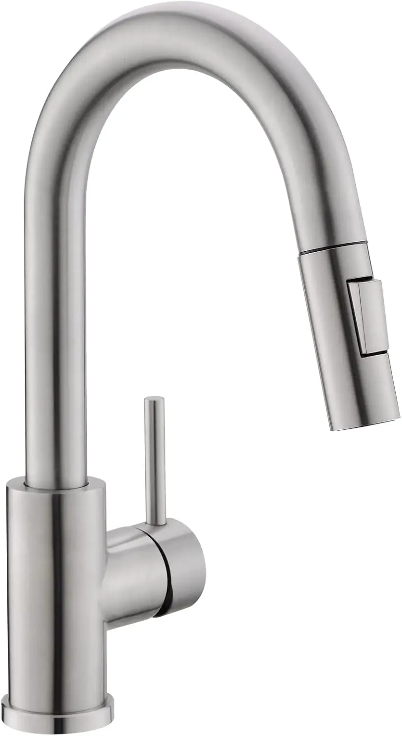 

Modern Single Handle Kitchen Sink Faucet with Pull-Out Sprayer in Brushed Nickel Finish