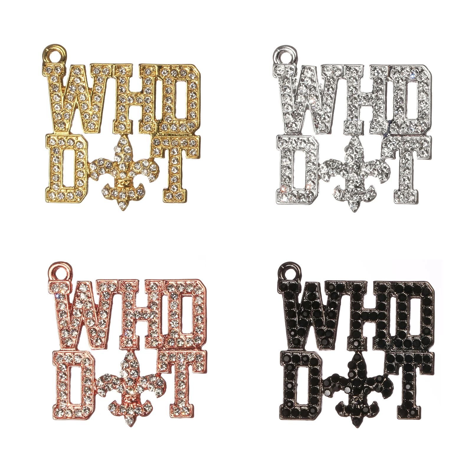 

10pcs WHO DAT Rhinestone Letter Saint Charms Fit for Bracelet DIY Jewelry Making LTC0353-LTC0356