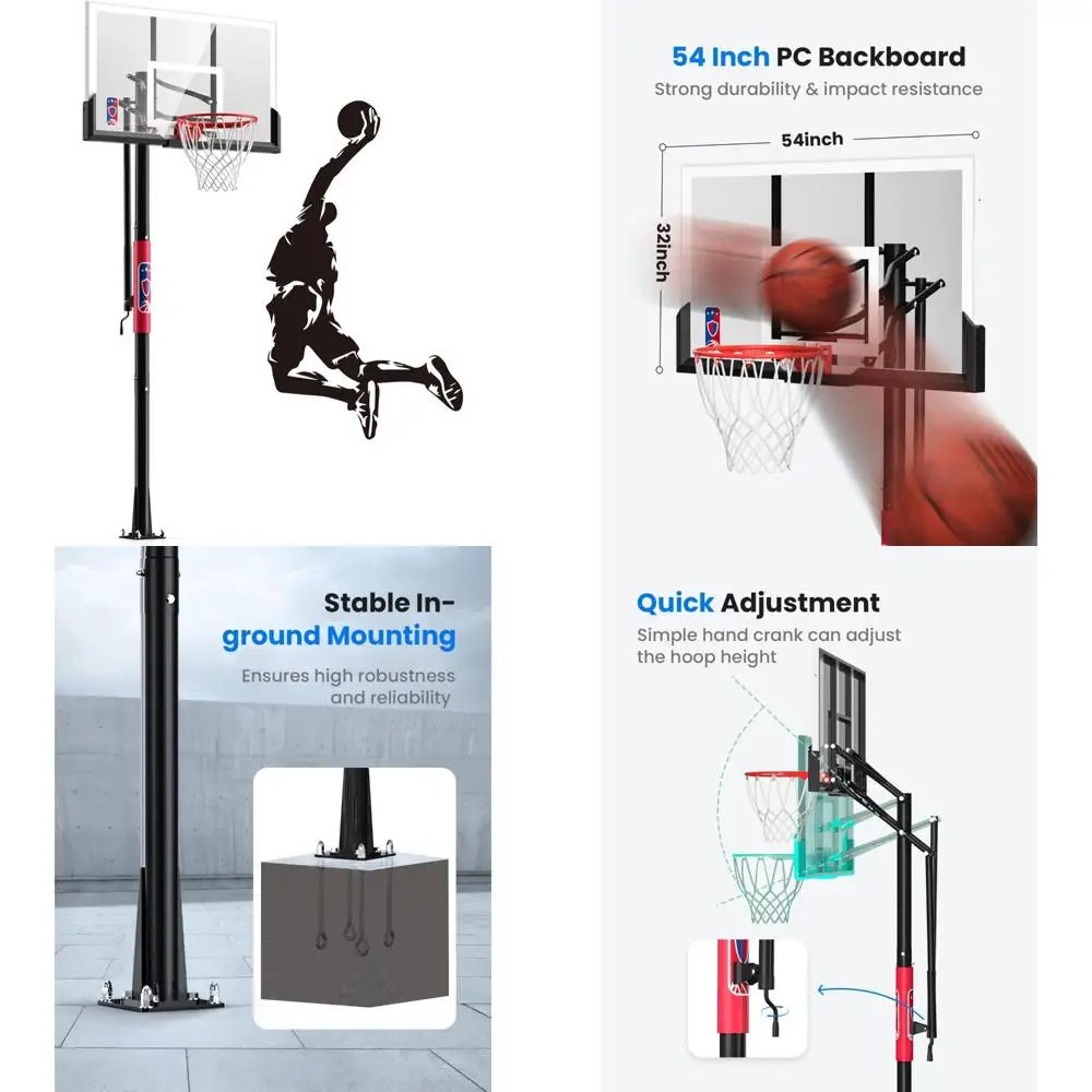 調節可能な屋外バスケットボールフープシステム 7.5～10フィート クランク付き、全年齢対応、45～54インチのシャク・リム、裏庭コートに最適