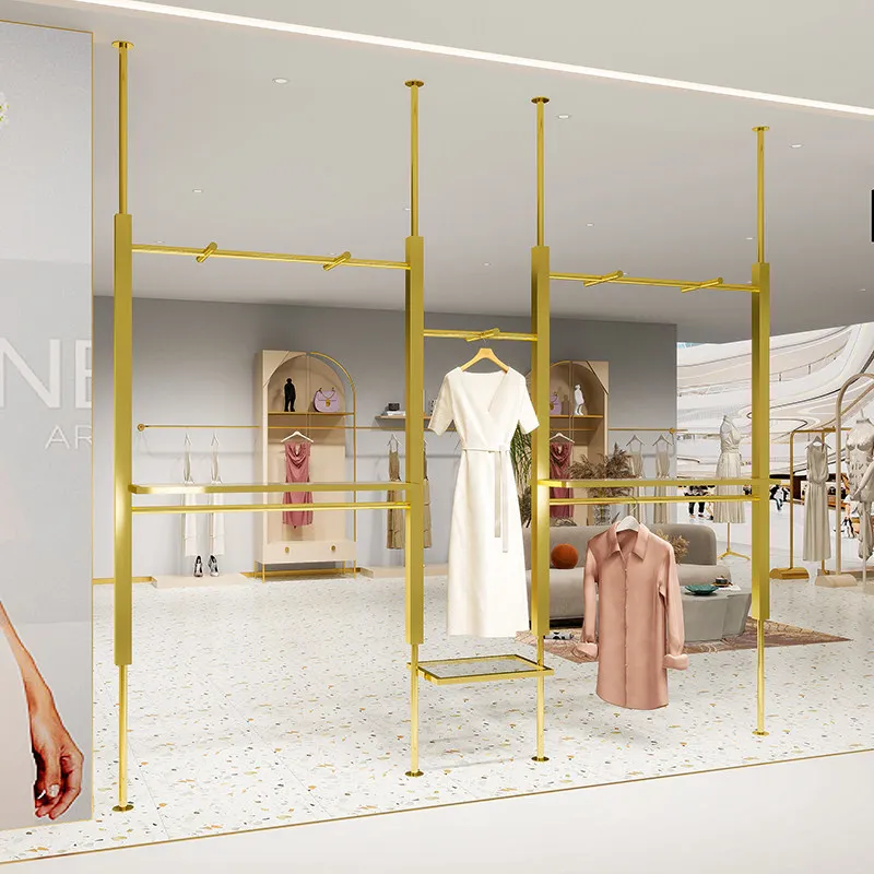 Clothing store display rack, upper wall of column, stainless steel titanium hanging clothes , special shelf props