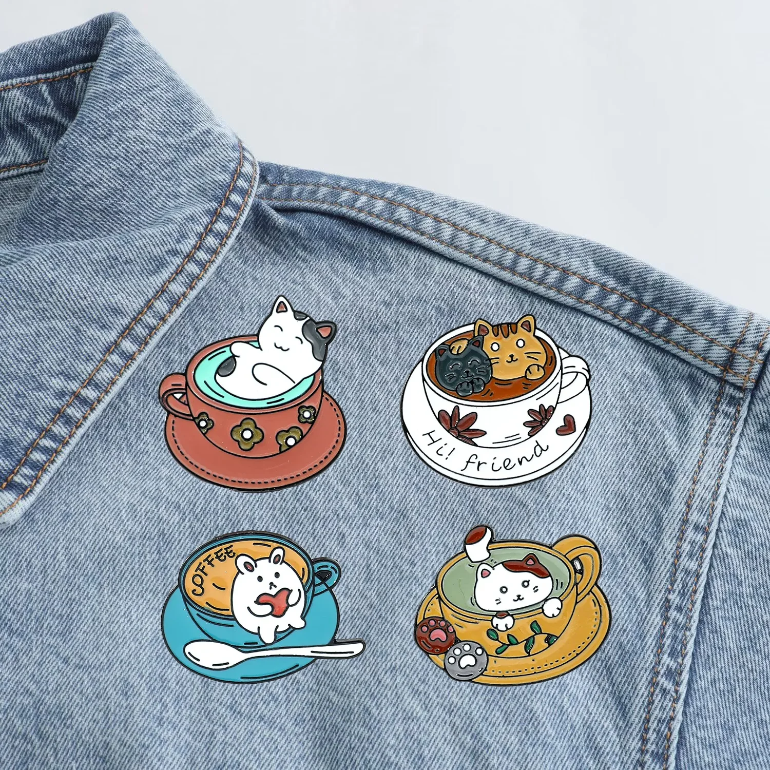 

1 Set Creative Cartoon New Cute Cat Coffee Cup Alloy Brooch, Cat Bath Accessories Brooch Badge Y2k Fashion Toys Anime Cute