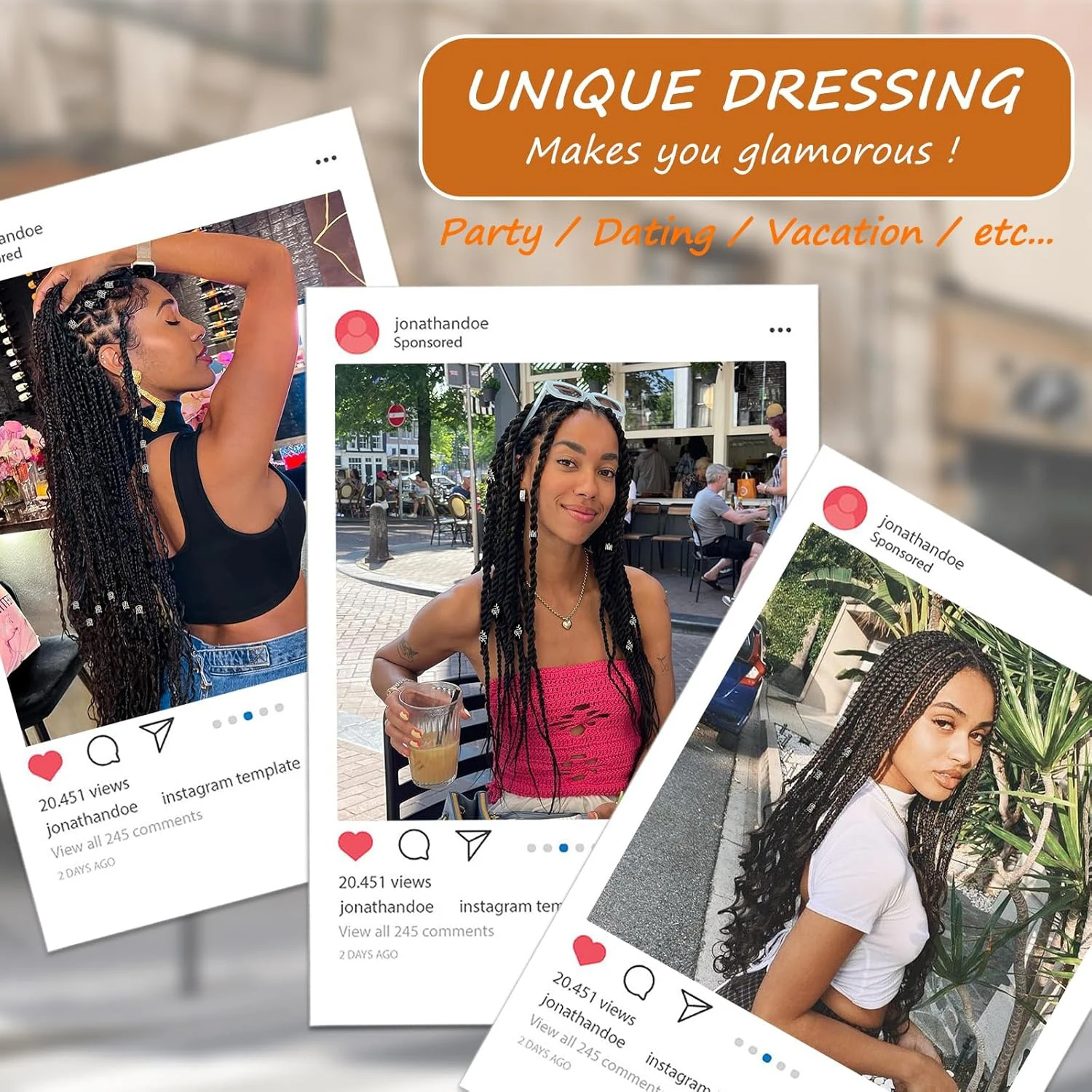 220 قطعة من إكسسوارات الشعر، مجوهرات Loc للضفائر، مجوهرات الشعر النسائية لإكسسوارات المجدل، زينة جديلة الشعر بوهو