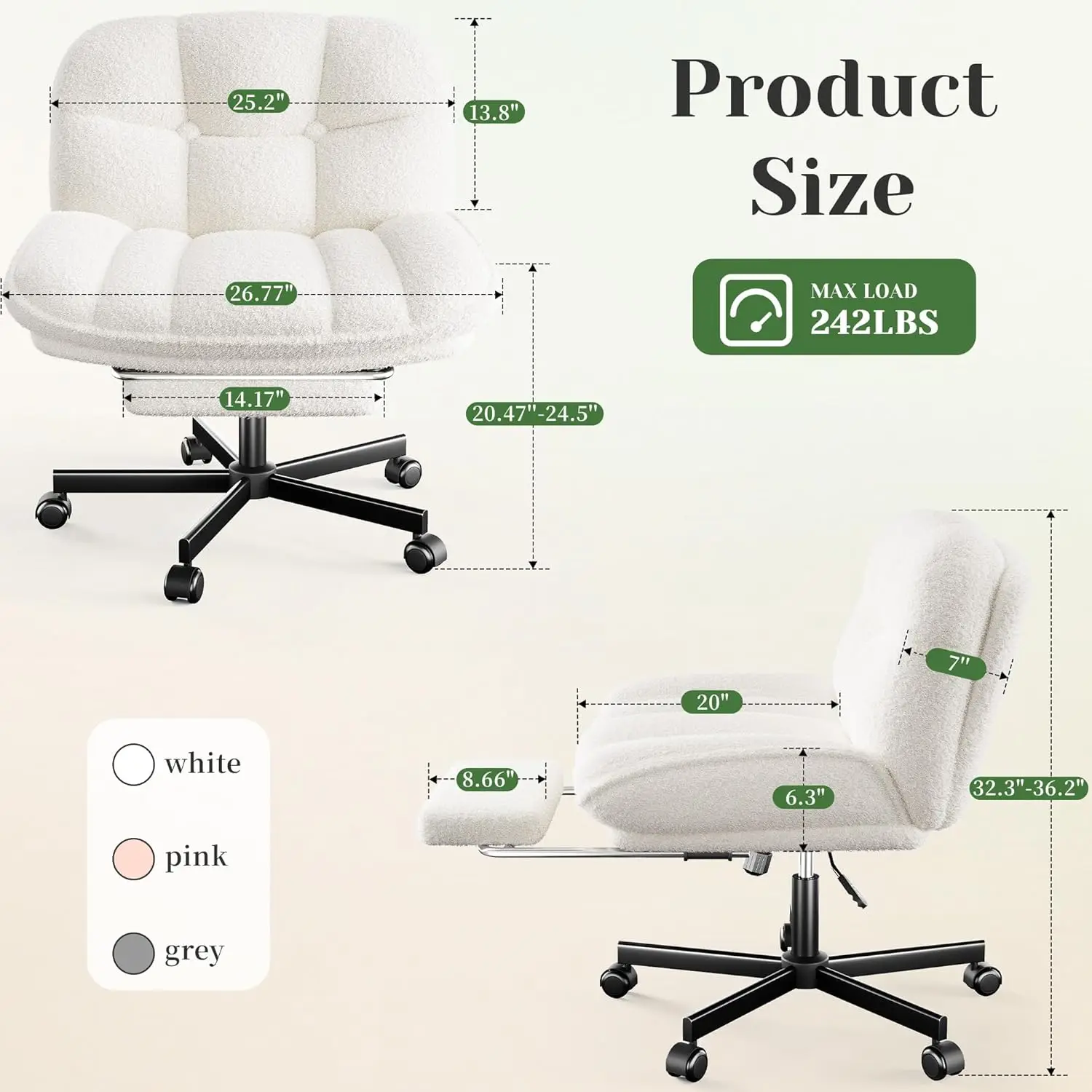 White Cross Legged Office Chair with Foot Rest, 6.3\