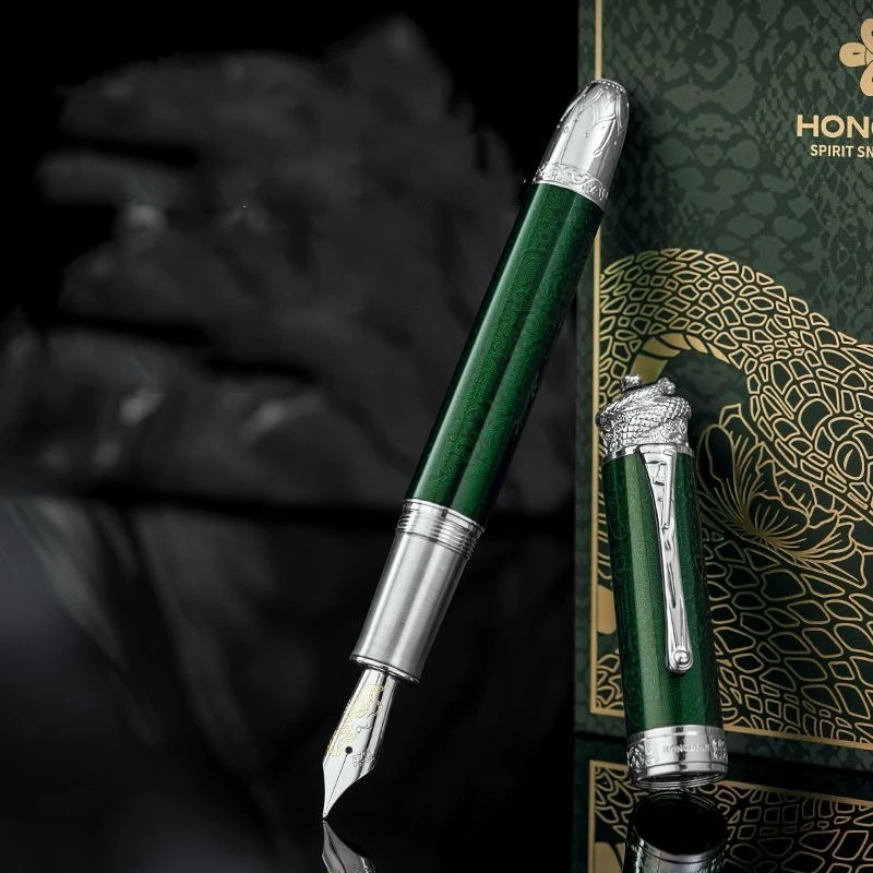 Hongdian N25 قلم حبر ثعبان سنة محدودة معدن أخضر/أزرق مكبس ثعبان جوهرة مشبك قلم رقم 6 بنك الاستثمار القومي طالب الأعمال الكتابة هدية #6