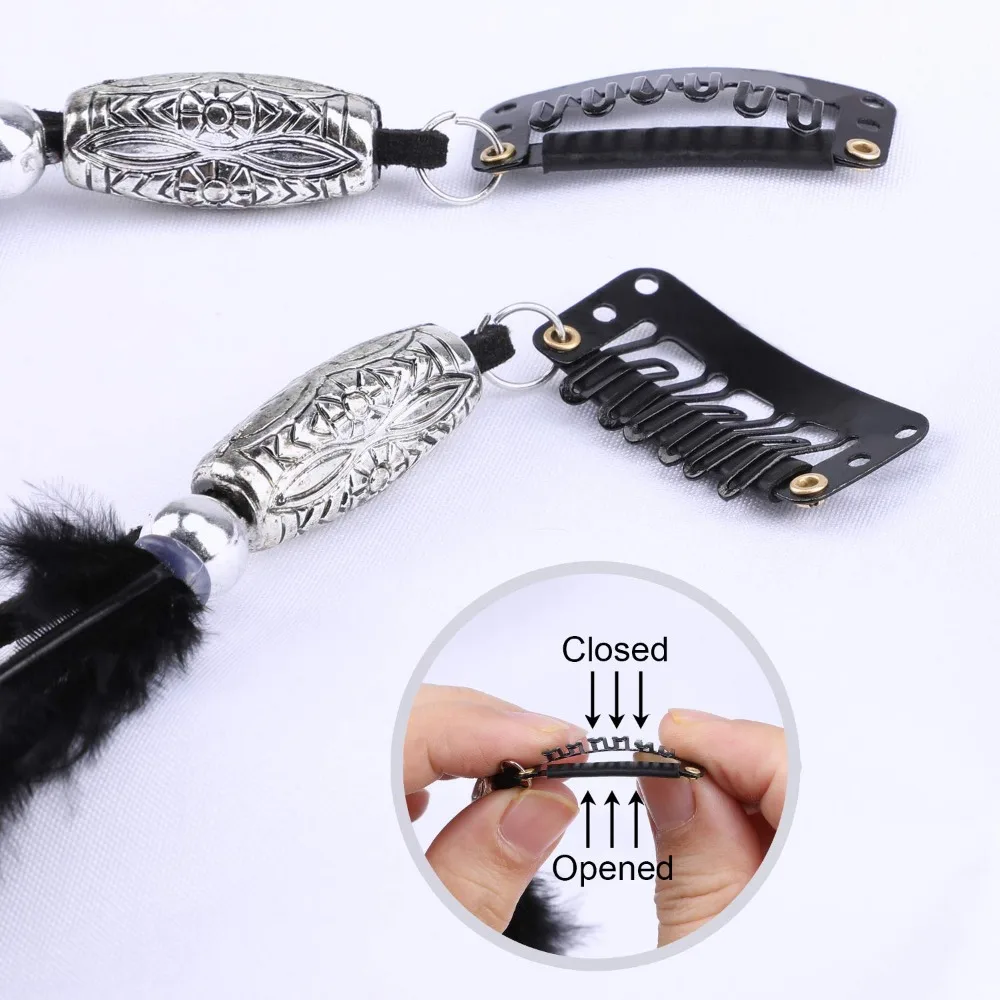 مشبك ريشة في وصلات الشعر 6 قطع، مشابك شعر من الريش مصنوعة يدويًا، أغطية رأس لشعر الهبي، شرابة دبوس شعر تنكري للهالوين