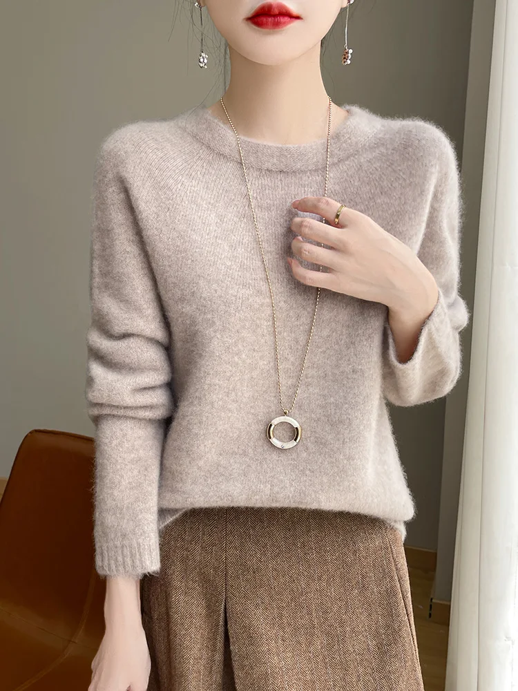 New Women's Top Merino Wool Crew Neck Knit Sweater Solid Color Soft Long-Sleeve Pullover Warm Knit Pullover 6