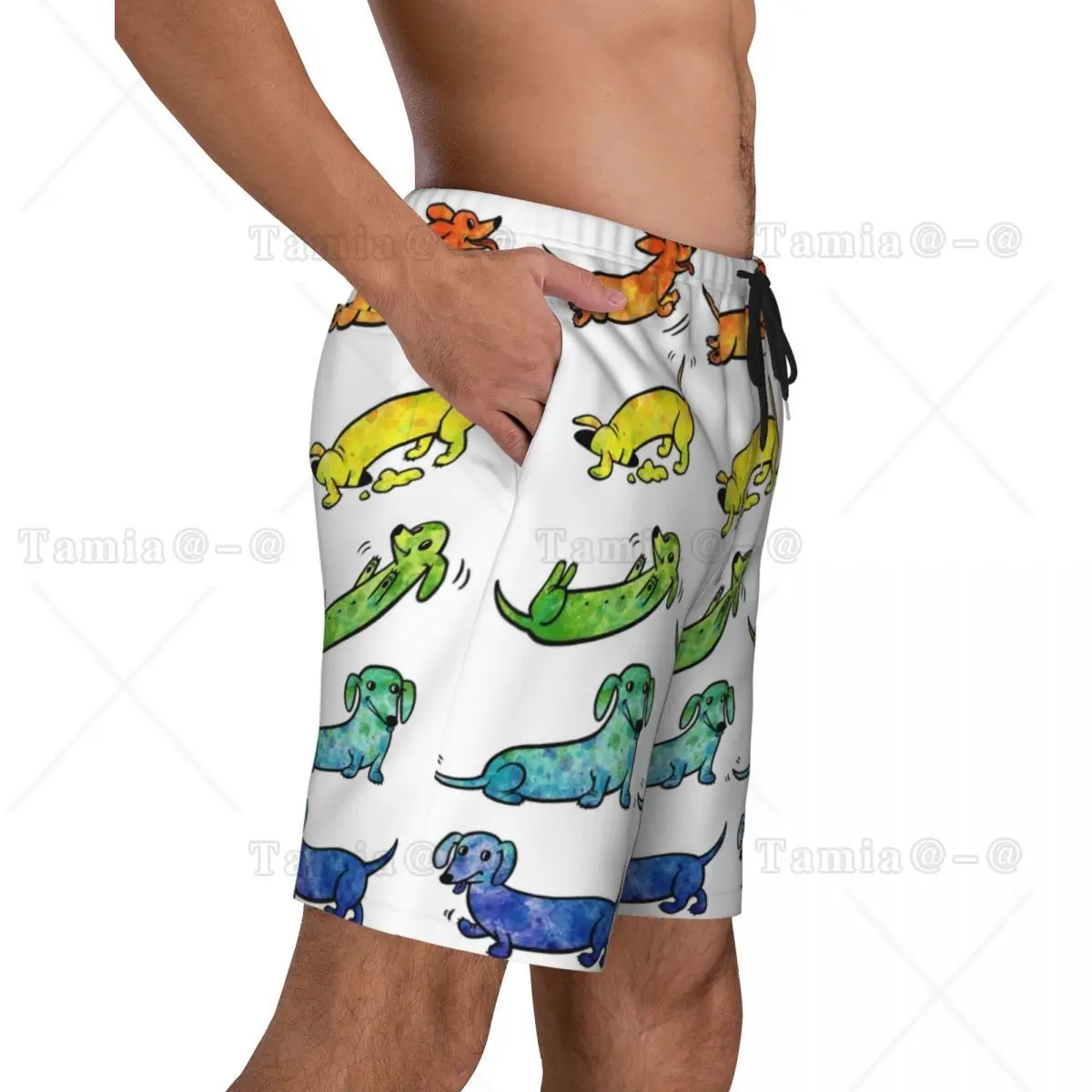 Custom Cute Dachshunds Pattern Swim Trunks Mens Quick Dry Board Shorts Wiener Sausage Dog Bathing Suits Boardshorts