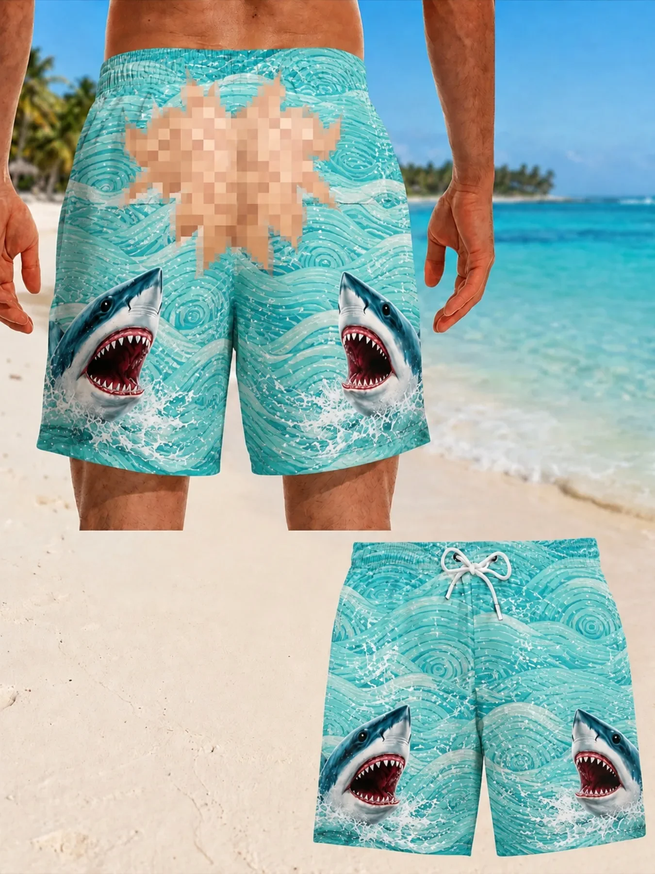 Men Funny Hip Swimming Trunks Shark Print Humorous Cover-up Exposed Pool During Vacation While Beach Short Swimming Shorts