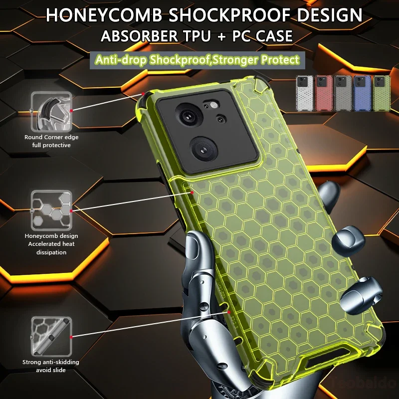 

For Xiaomi 13T Pro Case Shockproof Armor Phone Cases For Xiomi Xiaomy Mi13T Mi 13T 13 T Pro Silicone+PC Transparent Back Cover