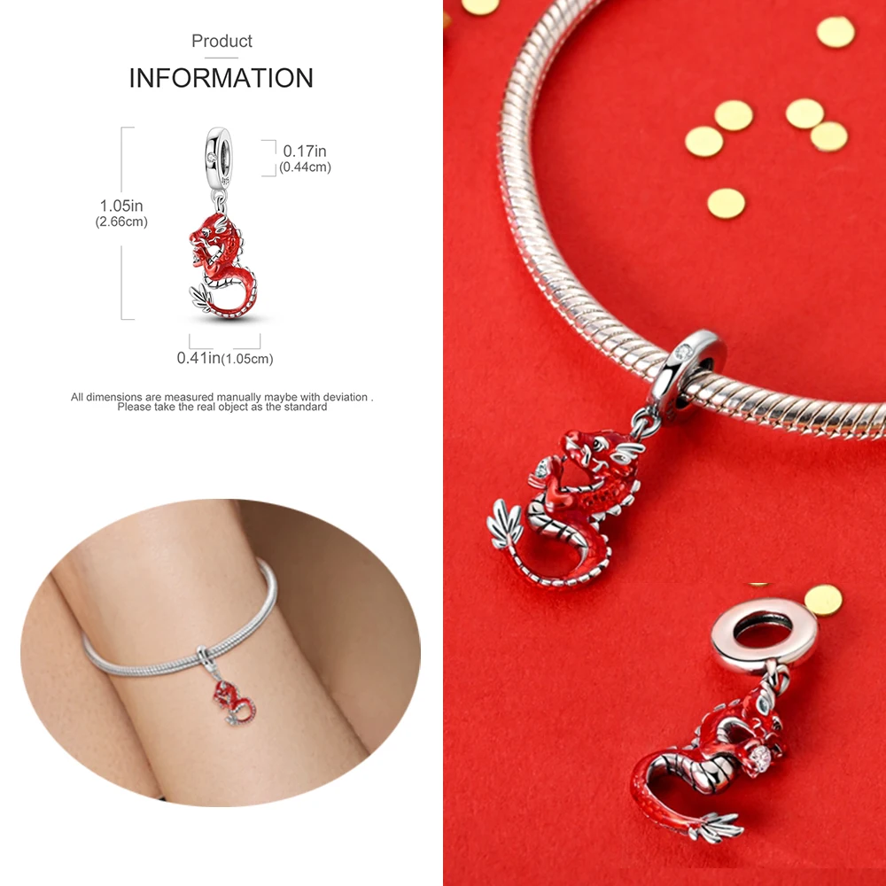 925 Sterling Silver Dragon&Lucky Cat&Lion Dance&God of Wealth&Lucky Bag Charm Fit Brand Bracelet Chinese New Year Gift