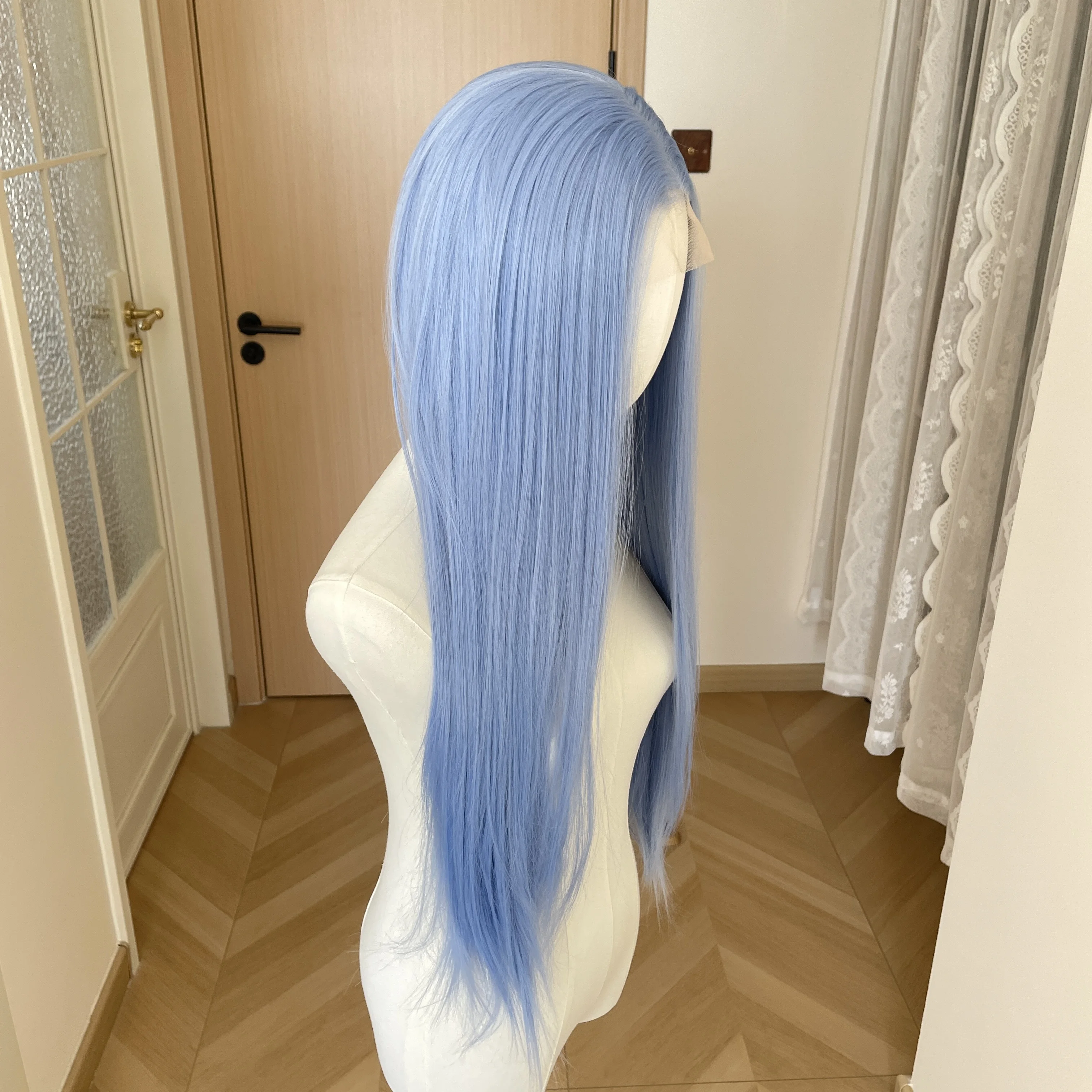 Light Blue 13X4 Synthetic Lace Front Wigs for Women 26 Inch Long Sliky Straight Lace Wigs Half Hand Tied 150% Density Glueless