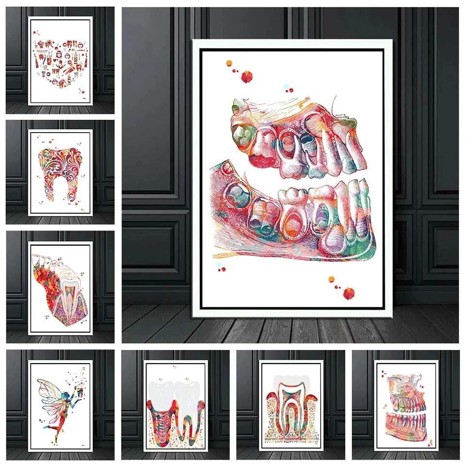 Diamond Mosaic Embroidery Watercolor Tooth Diamond Painting Full Drill Cross Stitch Rhinestone Dental Care Teeth Anatomy Decor