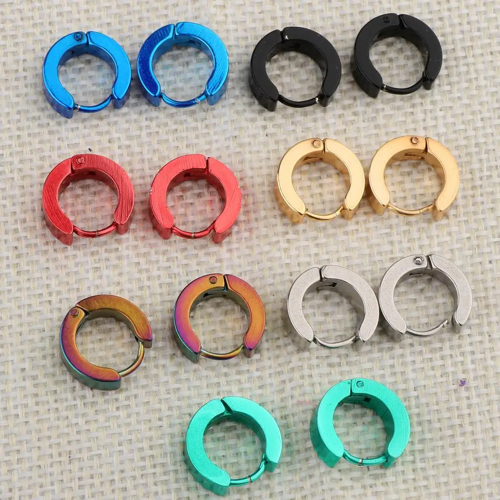 14Pcs Mixed Colors Hoop Jewellery Round Ear Snap Earrings Mens Unisex