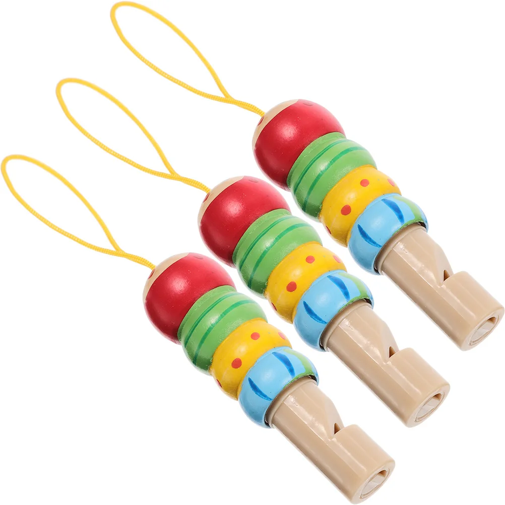 3 Stücke Holzpfeife für Kinder Tragbare Kleine Pfeife Musikinstrument Kreatives Cartoon-Design Helle Farbe Kinder Lernwerkzeug