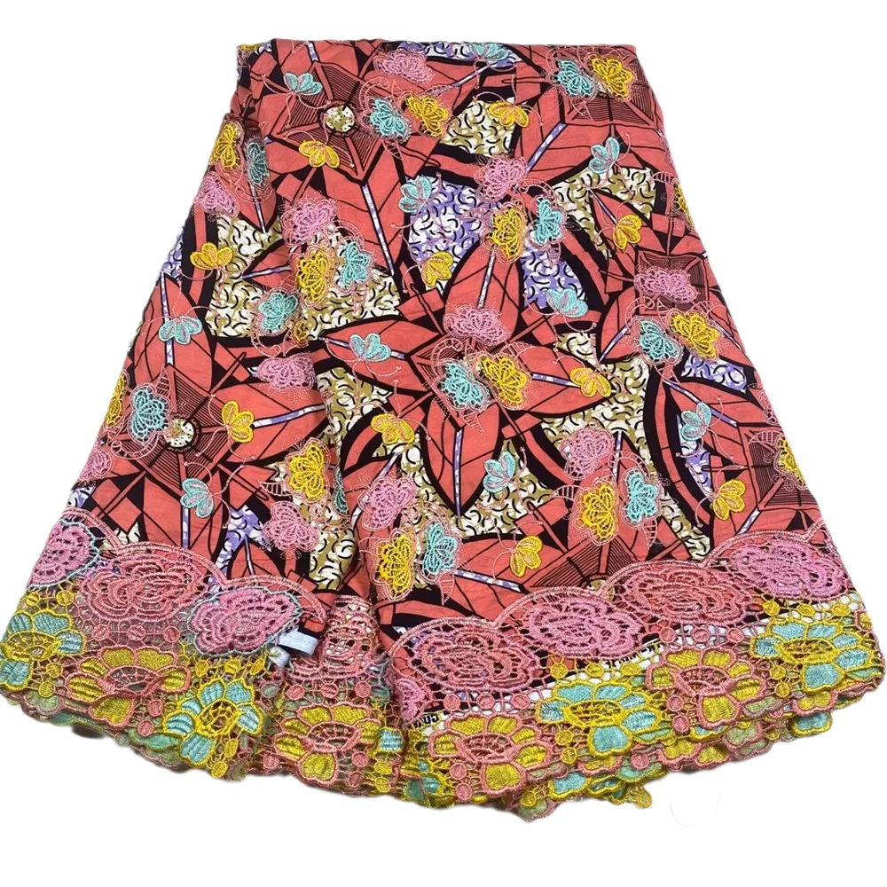 

New 3D Embroidery Ankara African Wax Printed Cotton Water Soluble Fabric Dutch For Nigerian Ghanaian Clothing Sewing Supplies 23