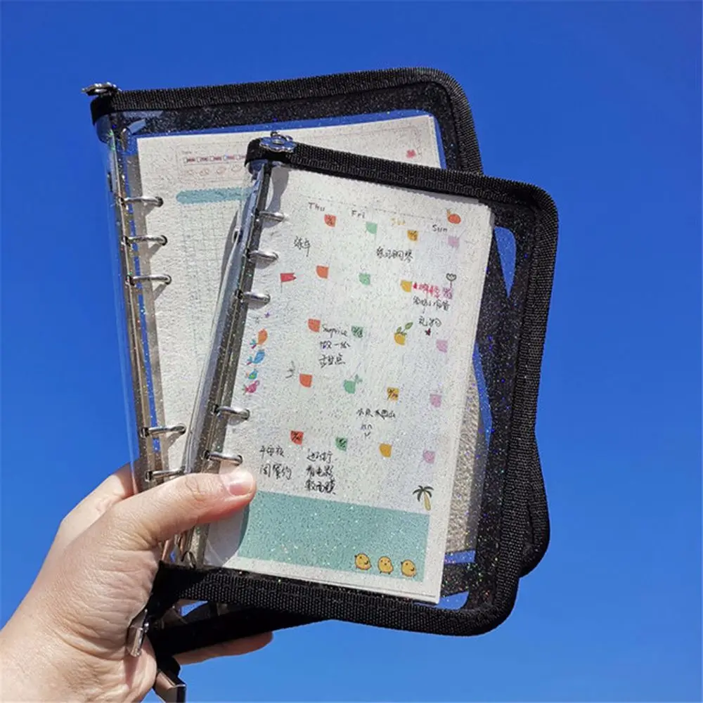 

Korean Stationery Diary Planner PVC 6 Hole Binder Clip Zipper Loose-Leaf Notebook Cover Notebook Pages Glitter A5/A6