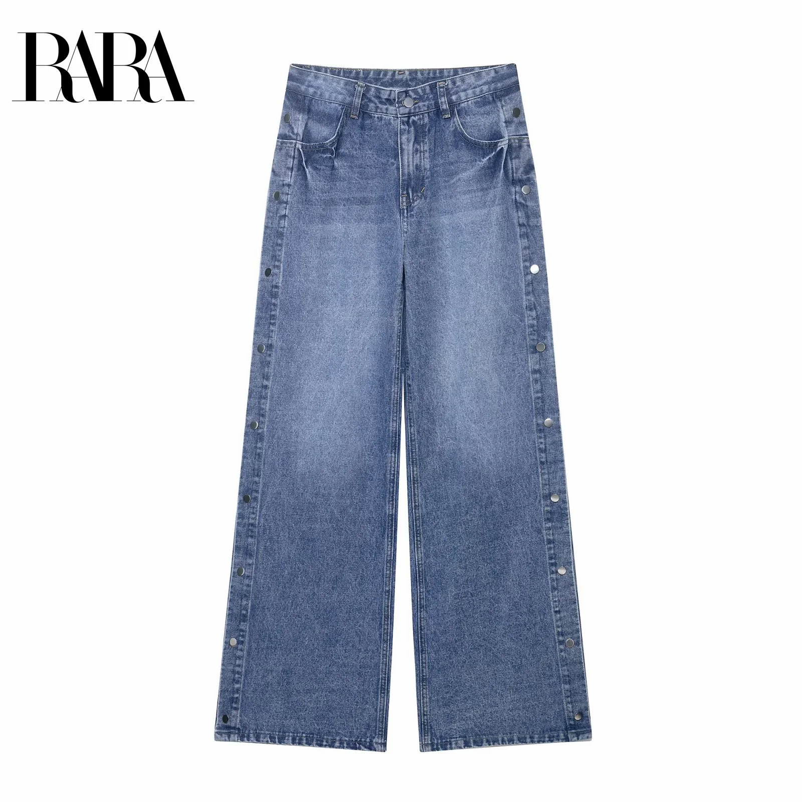 

RARA2025 new summer women's clothing all-match high waist loose button detail straight pants jeans casual trousers