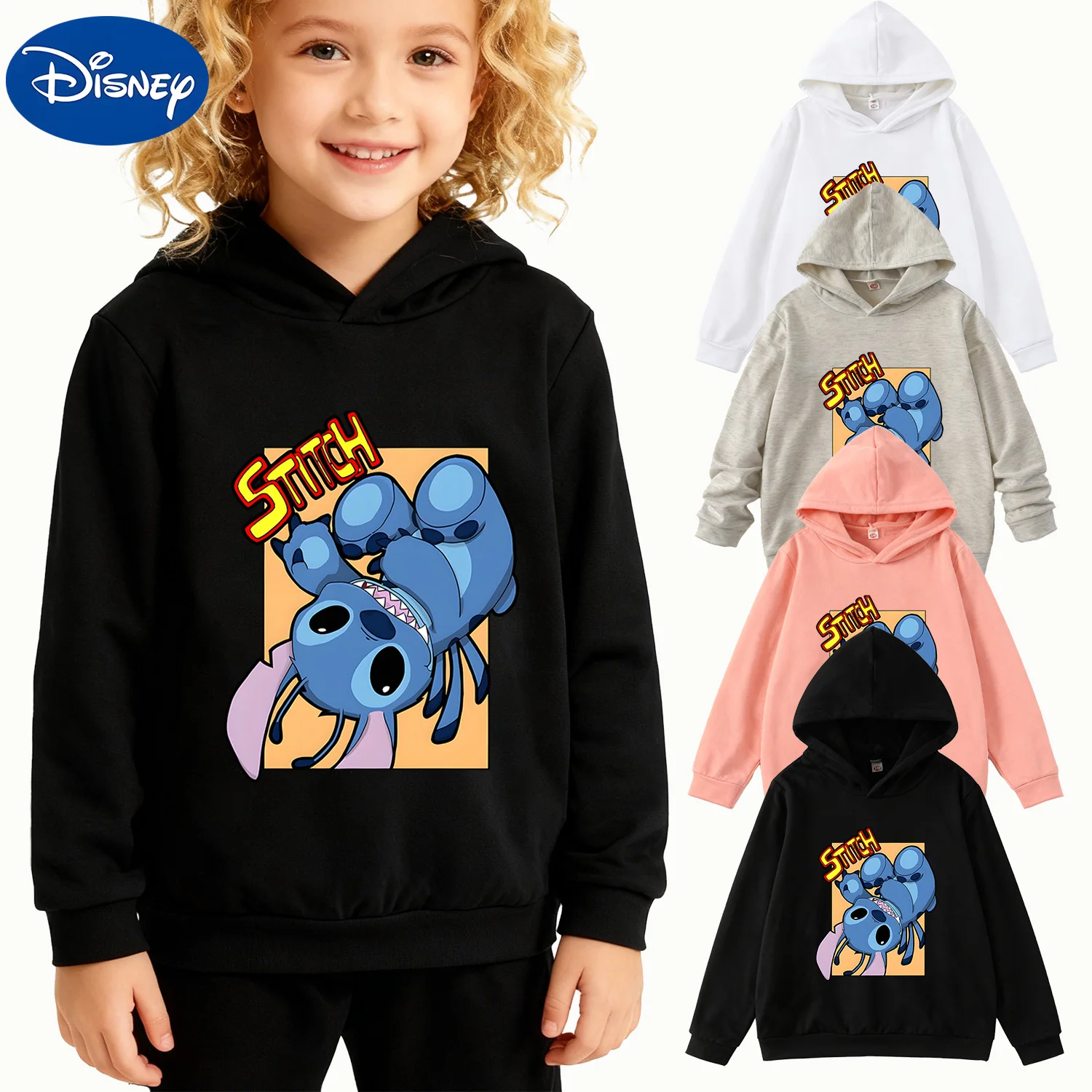 

Детская толстовка с мультяшным принтом Disney Stitch, черный повседневный пуловер