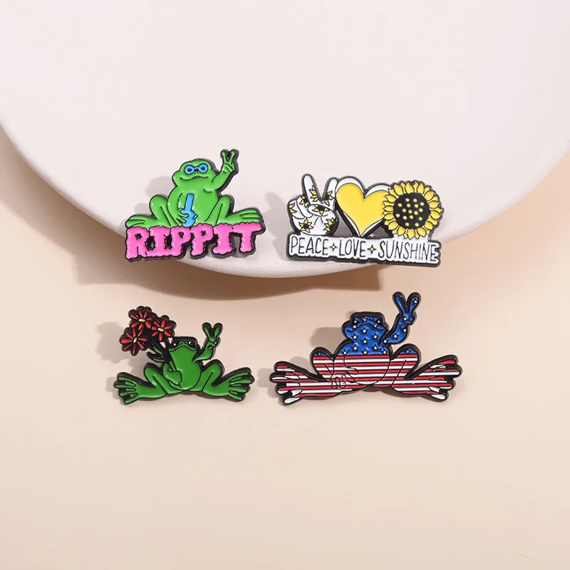 

Peace Love Shnshine Enamel Pins Peace Sign Frog Brooch Lapel Badges Jewelry Gift for Friends Kids