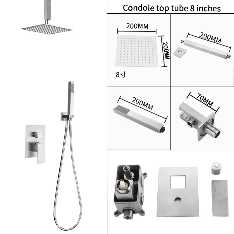 Rainfall Shower Sets Square Stainless Steel Concealed Shower Set Nickel Color Into Wall Two Functions Shower Faucet