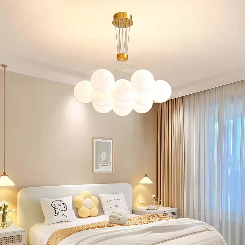 

Nordic Creative 3D Planet Pendant, Moon Pendant, French Cream Style Living Room and Bedroom Lighting