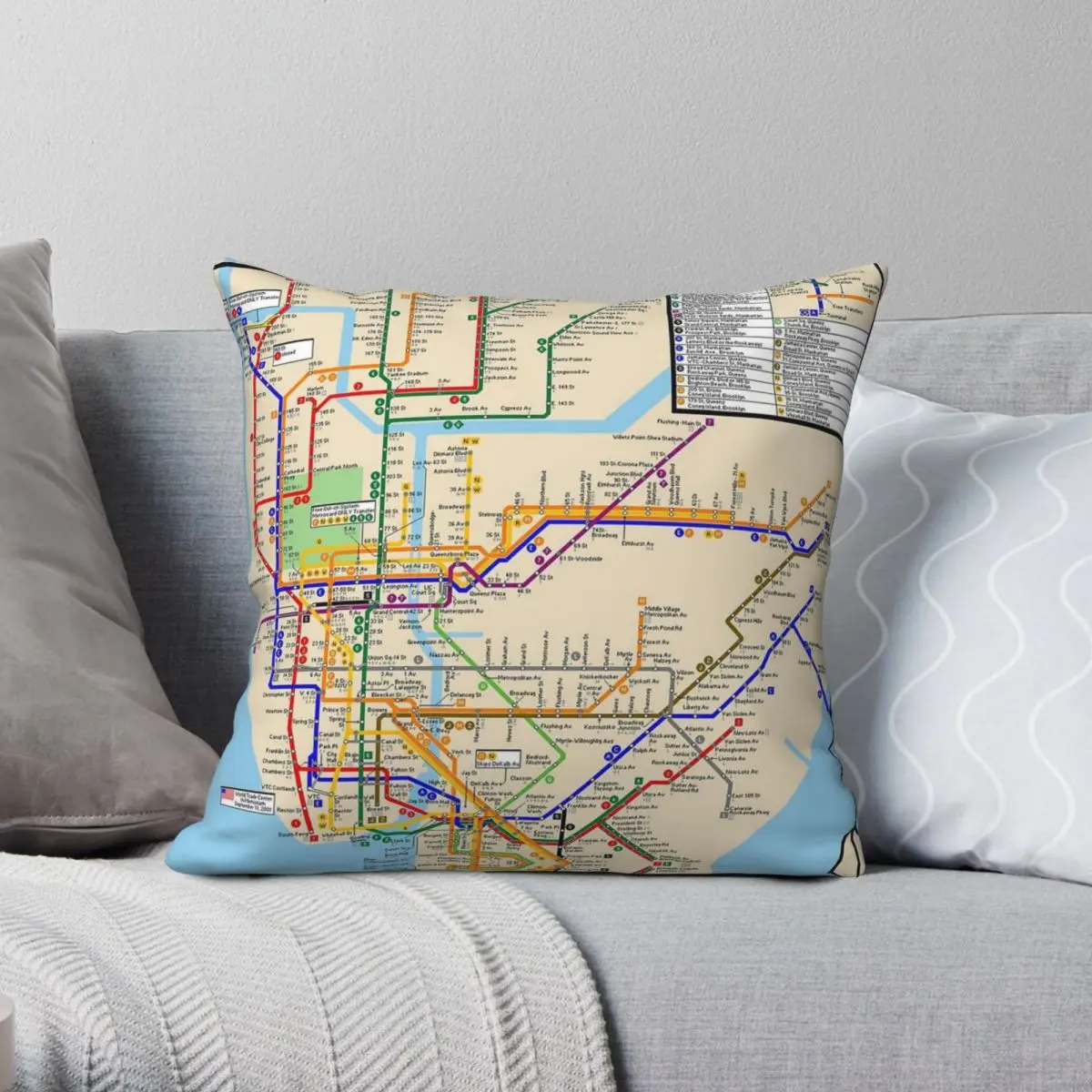 New York City Subway Map Square Pillowcase Polyester Linen Velvet Pattern Zip Decor Pillow Case Home Cushion Cover