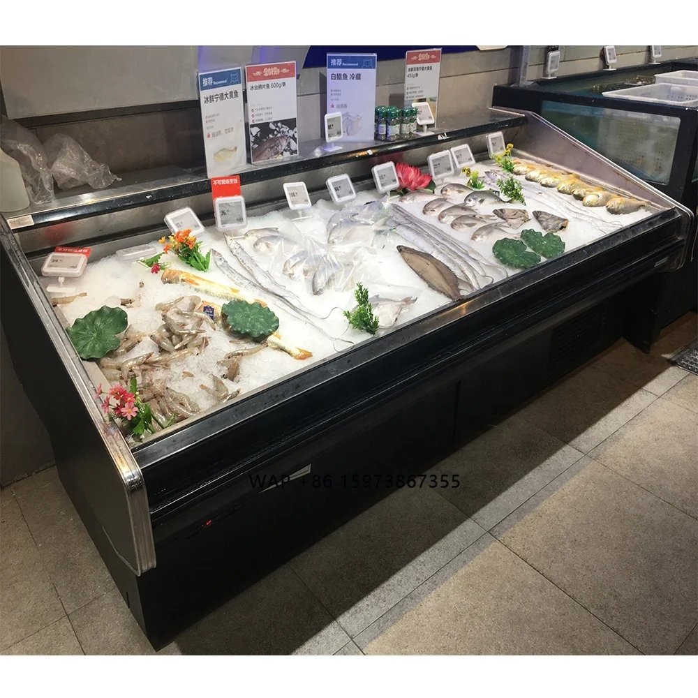 supermarket single temperature display freezer refrigerator, direct refrigeration of fish, chilled food, chicken, frozen food