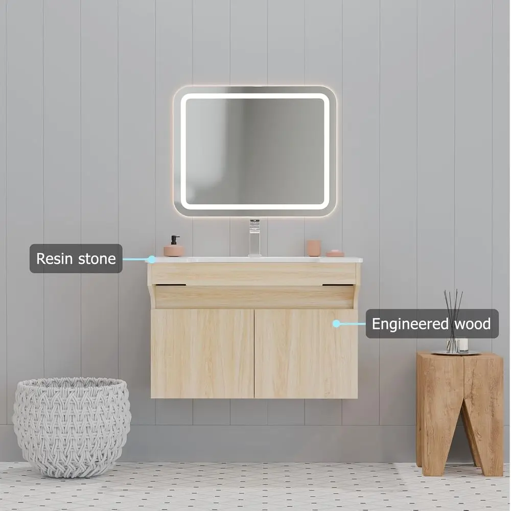 الغرور العائم الحديث المتوافق مع ADA مع خزانة خشبية وحجر الراتنج وقضيب إمساك لكبار السن وكبار السن والمعاقين - Wheelchai