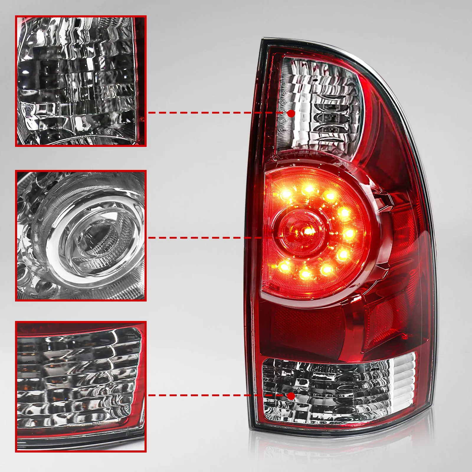 トヨタタコマテールライト,ブレーキライト,2005-2015, 81550-04160,to2801177用の赤とクロムのテールライト
