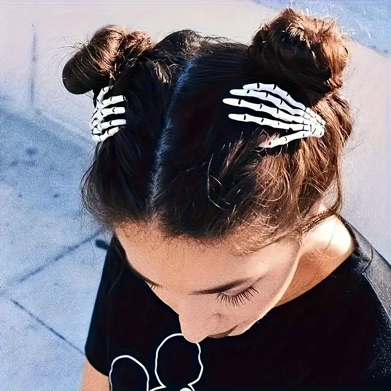 2 Stück Totenkopf-Haarklammern Halloween-Horror-Thema Kopfbedeckung Cosplay-Kostüm Haaraccessoires für Frauen Party-Verkleidung