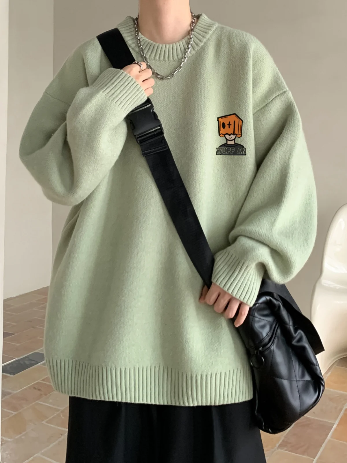 

Мужской вязаный свитер в американском стиле для весны и осени, мягкий, удобный, повседневный, модный, для ношения под одеждой