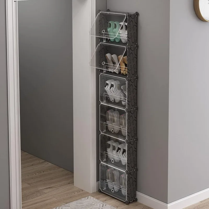 

6 Tier Shoe Rack Organizer with Cover, Slim Shoe Storage Cabinet, Behind The Door, Narrow Shoe Shelf for Closet, entryway,