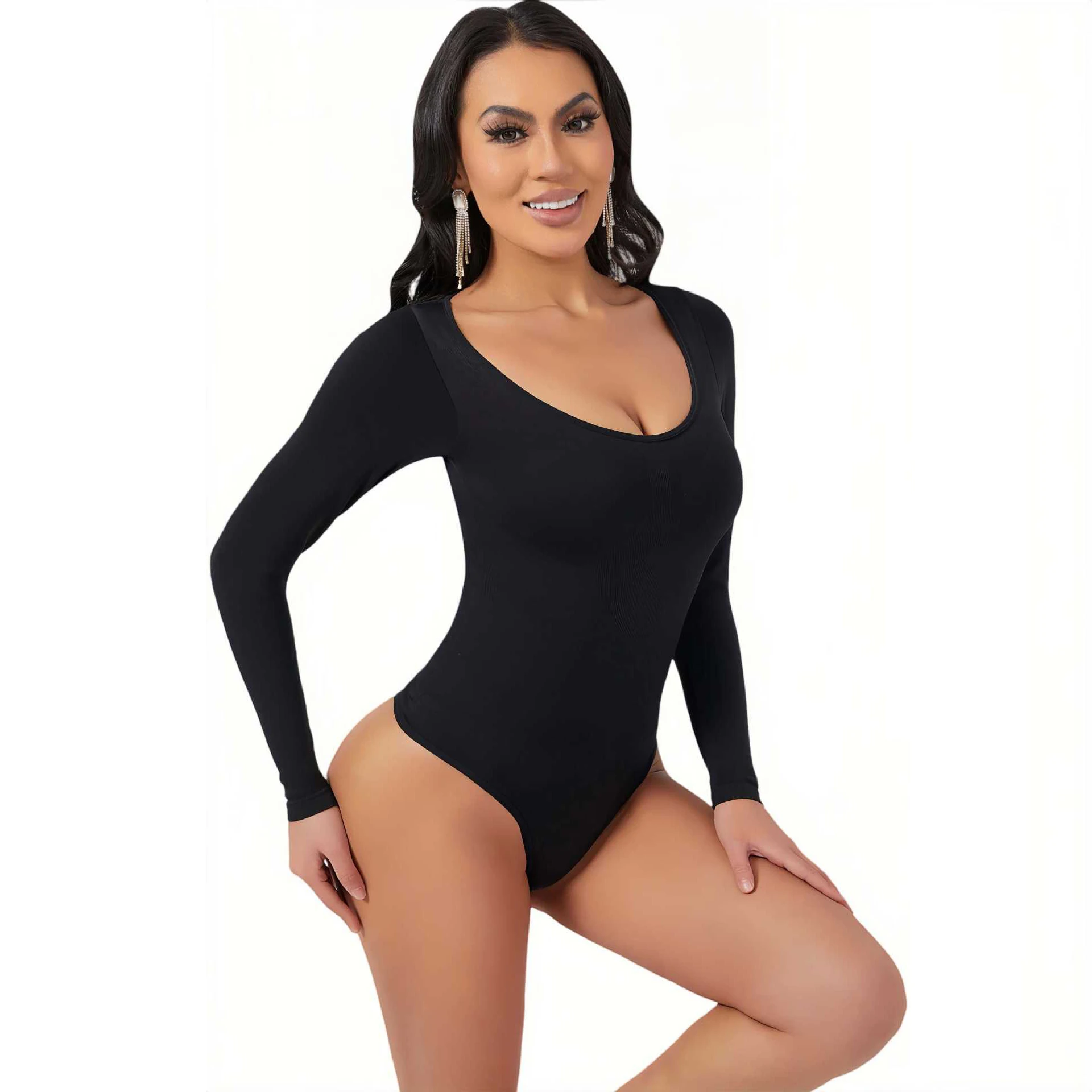 

CHUANGERM бесшовное корректирующее белье с длинными рукавами, боди для женщин, формирователь живота, утягивающее нижнее белье, эластичное