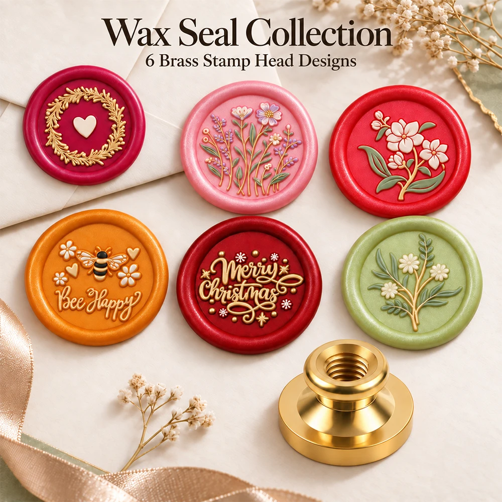 3D Embossed Brass Wax Seal Stamp Head, Christmas Floral Bee Wreath Sealing Stamp for Envelope DIY Crafts