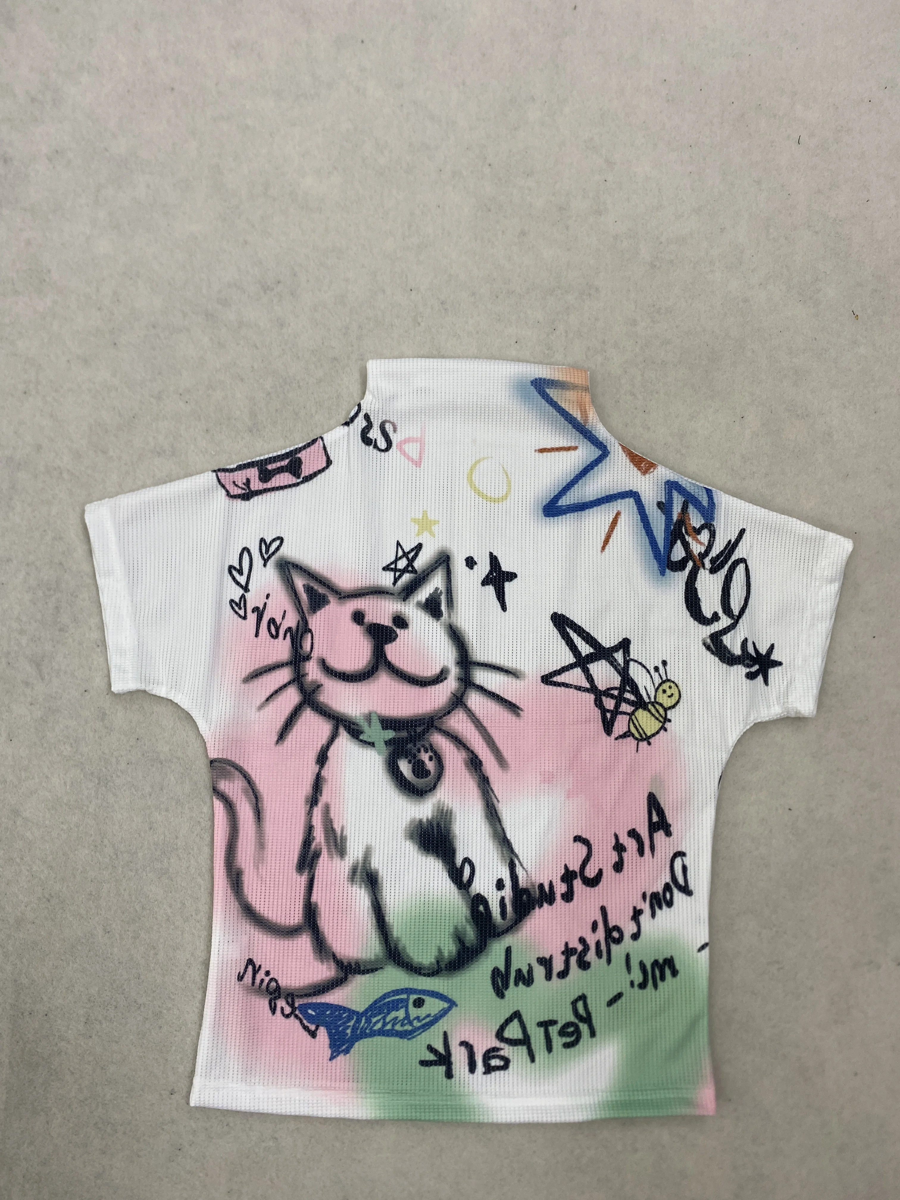 Retro INS Sommer Damen Hochgeschlossenes Neues Sommer-Waffel-Print-Top Orientalisches Koi Kurzarm-T-Shirt – Detail 9