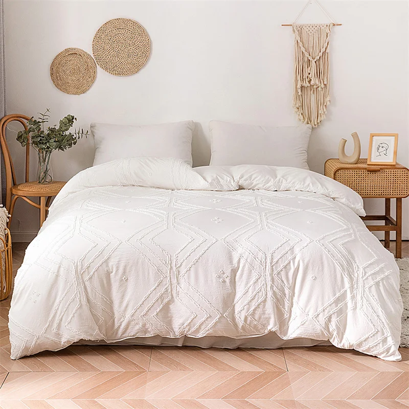 

High Quality Geometric Cut Flowers Duvet Cover Set King Size Pure Color Queen Bedding Set Twin High End Quilt Covers Pillow Case