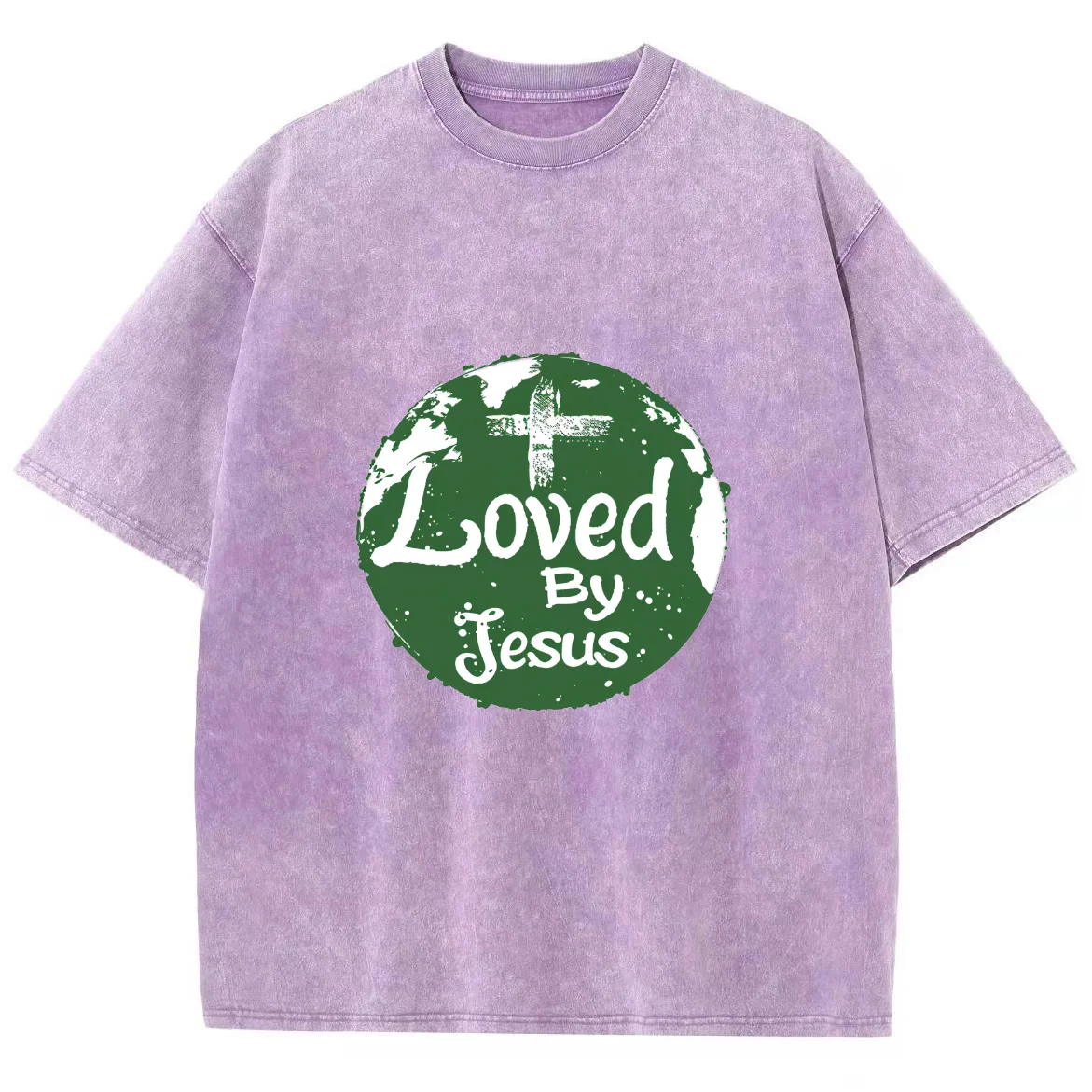 Loved By Jesus Y2k Washed Short Sleeves T Shirt, Cartoon Creative Printed Unisex Vintage Streetwear New Fashion Casual Plus-Size