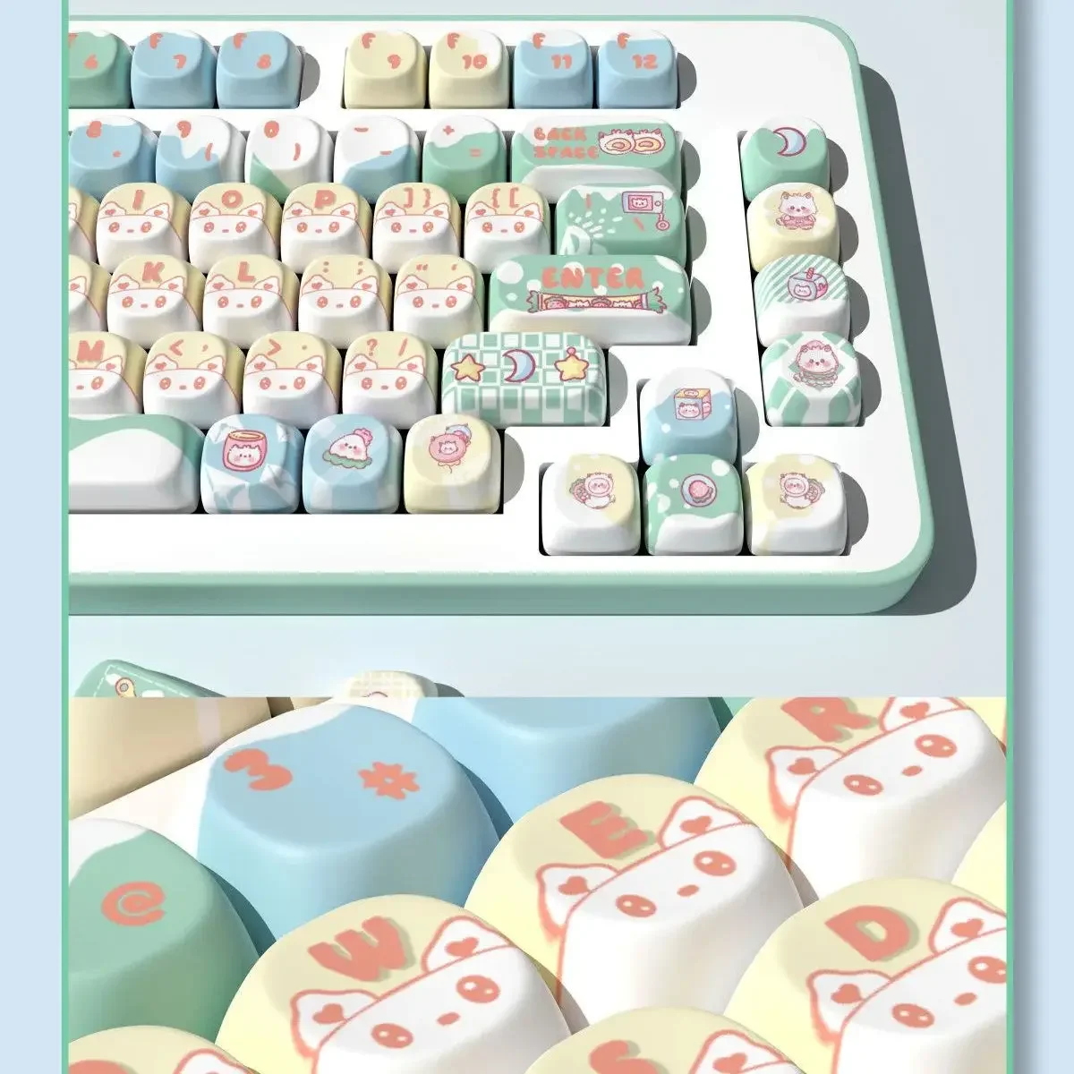 Cute Keycaps PBT 126 Keys MOA Keycaps Gift Key Cap Square Thermal Sublimation Mechanical Keyboard Includ2.25 U 2.75U for Alice