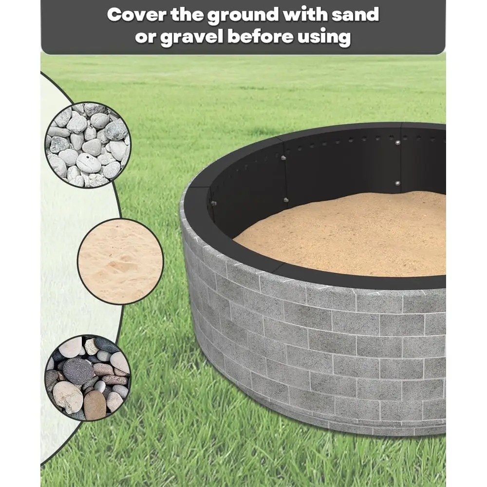 حلقة حفرة نار خارجية شديدة التحمل مقاس 28 بوصة، بطانة معدنية مستديرة من الفولاذ DIY لحرق الخشب، باللون الأسود